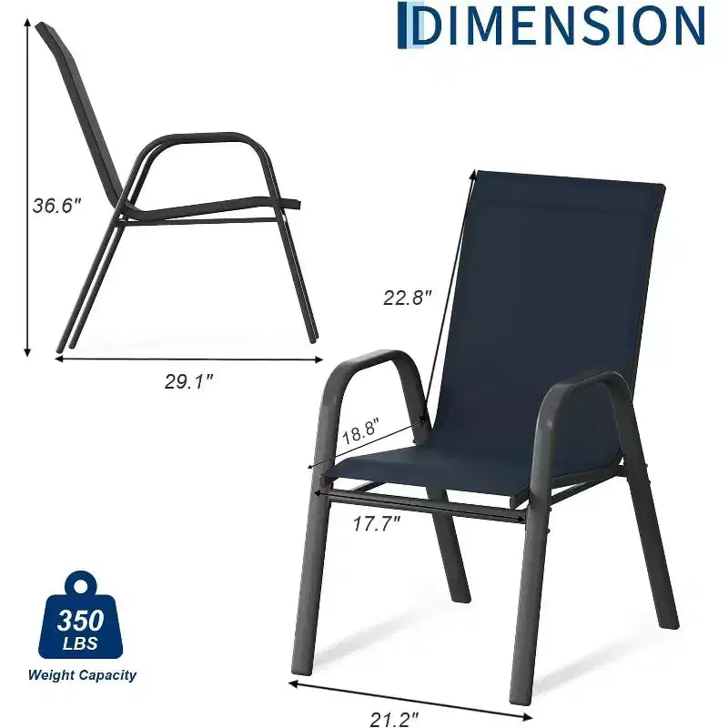 Terrasstoelen, stapelbare buiteneetkamerstoelen, set van 4/6, lichtgewicht weerbestendige textilene tuinstoelen met armleuningen voor achtertuin en zwembadterras