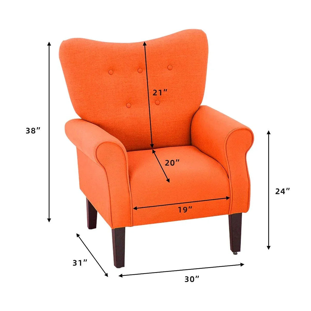 Fauteuil d’appoint moderne Erommy, fauteuil à dossier haut, canapé une place en tissu rembourré avec boutons et pieds en bois pour le salon