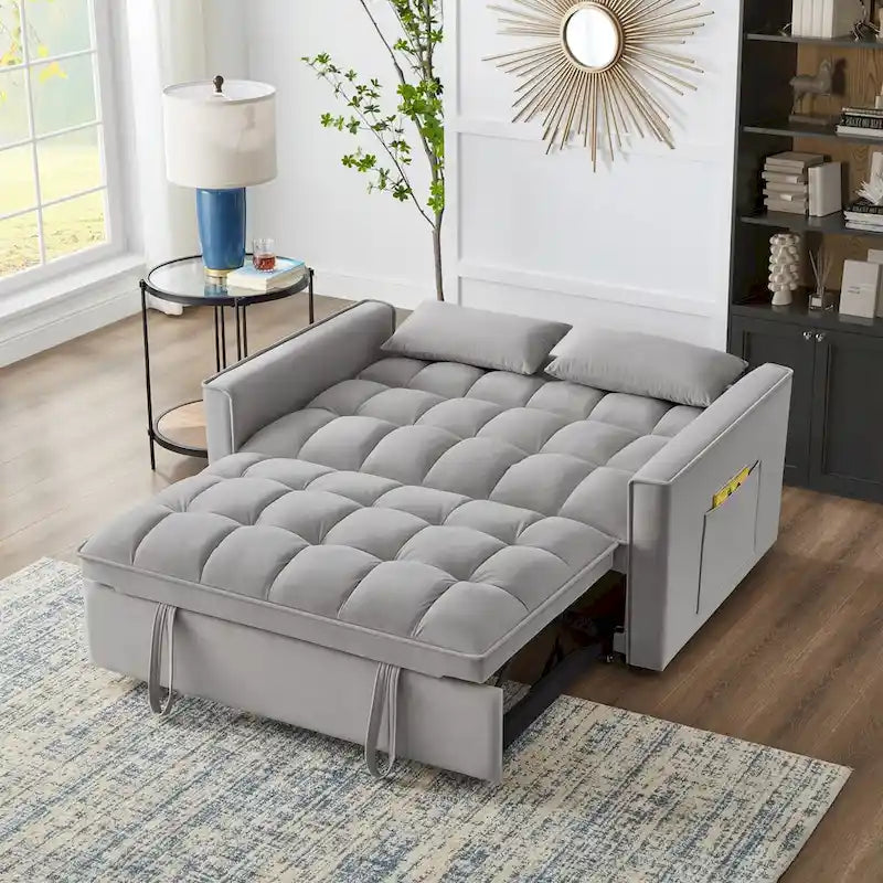 Rozkładana sofa 4 w 1 z podłokietnikami i kieszeniami do przechowywania, wielofunkcyjna pikowana sofa z regulowanym oparciem