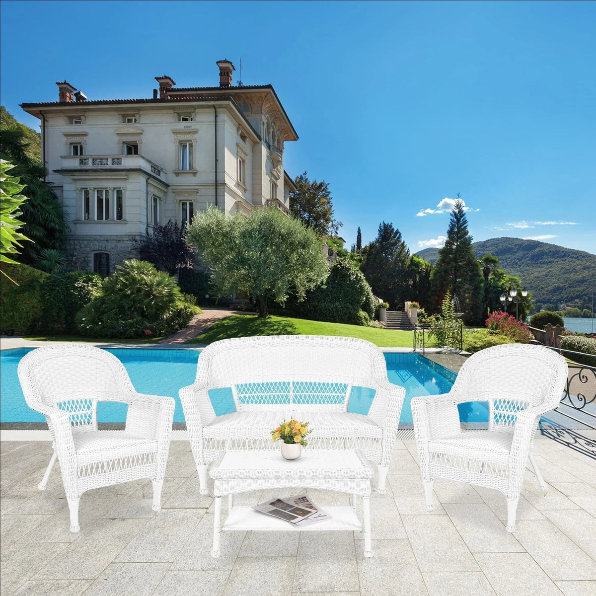 Set da conversazione da patio in vimini, 4 pezzi