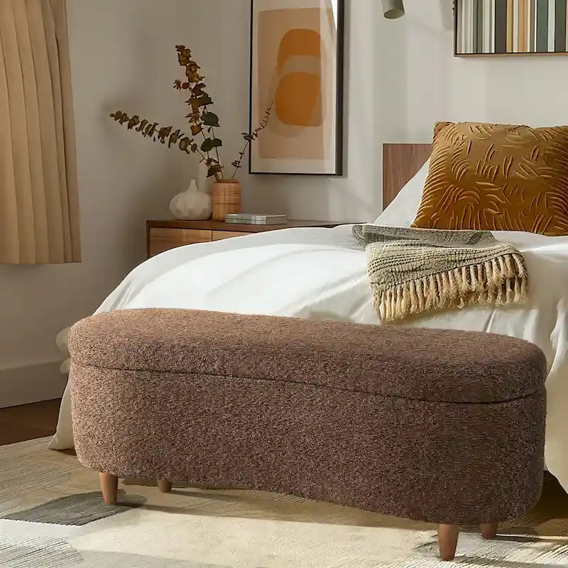 Banco de arrumação INK+IVY Bailey em bouclé taupe com tampo rebatível