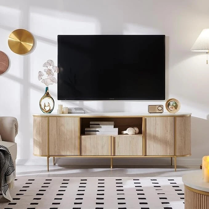Moderner luxuriöser TV-Ständer, Entertainment-Center, mit Kunstmarmorplatte