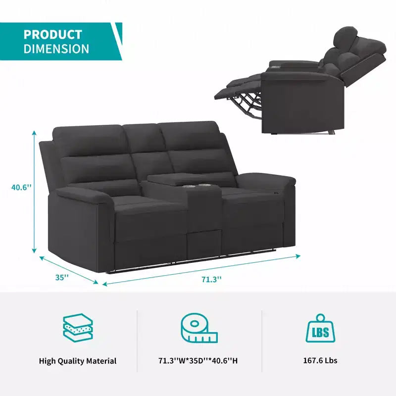 Beżowo-szara rozkładana sofa dwuosobowa z tkaniny technicznej, z regulowanym oparciem i podnóżkiem