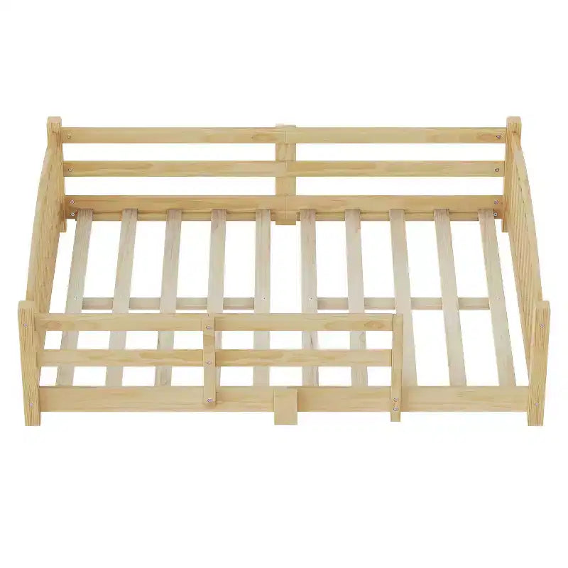 Lit Montessori bas Luxystar, taille double, avec barrières de sécurité et tête de lit