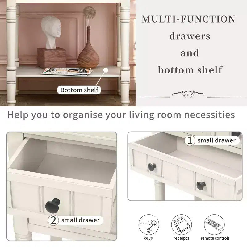 Mesa de consola estreita de 23.7 pol. com 3 gavetas e prateleira, mesa de sofá para entradas ou salas de estar pequenas