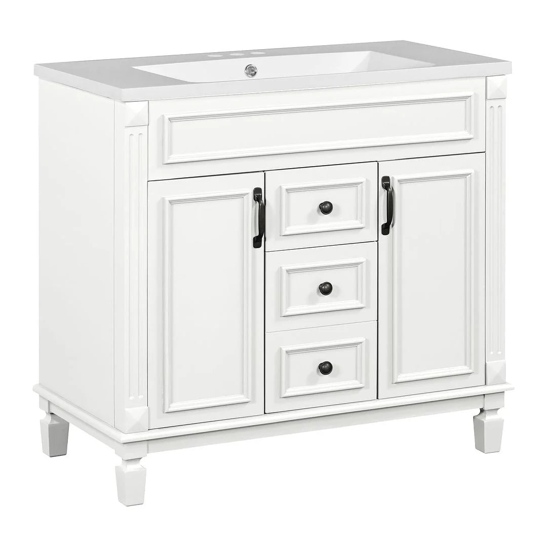 Moderne badkamermeubelset van 36 inch met wastafelblad, spiegelkast, 2 deuren en 2 laden