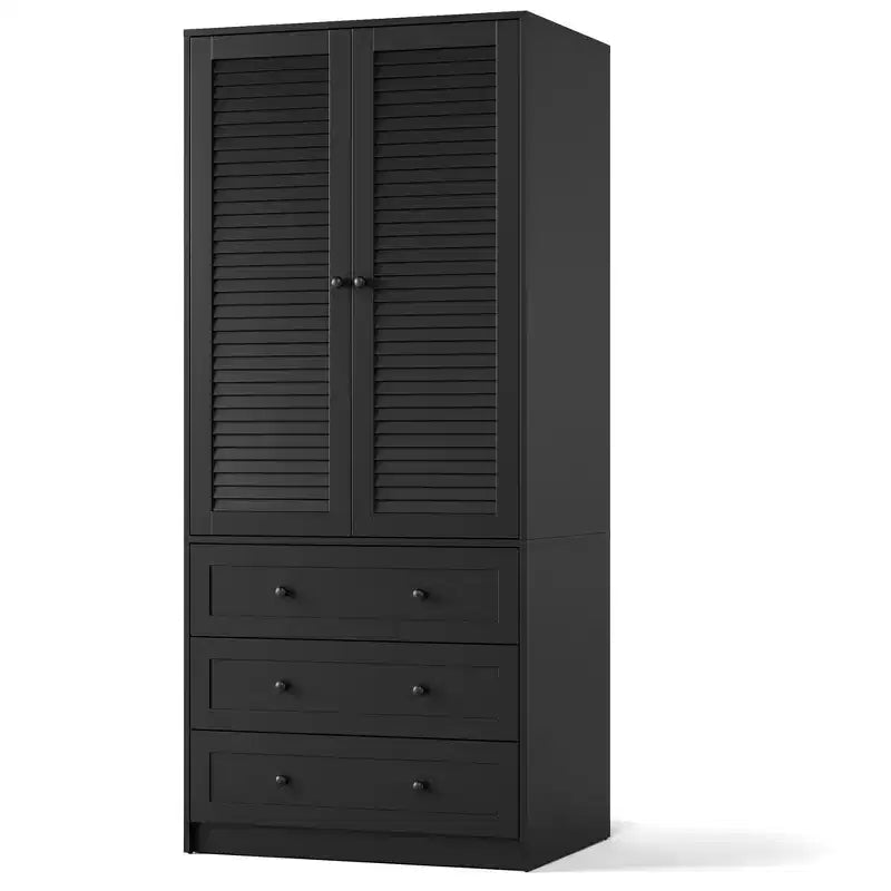 Armário roupeiro COZONY com 3 gavetas e 2 portas, armário de madeira moderno para quarto, roupeiro branco independente para cargas pesadas