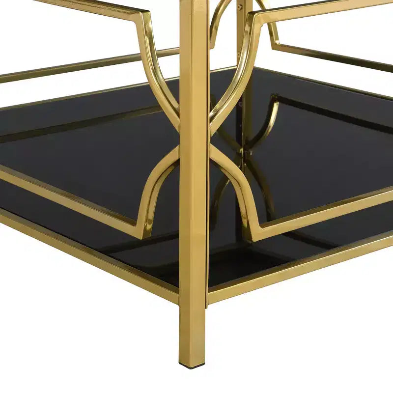 Mesa de centro quadrada Merax com tampo de vidro preto ou transparente e prateleira de exposição de dois níveis
