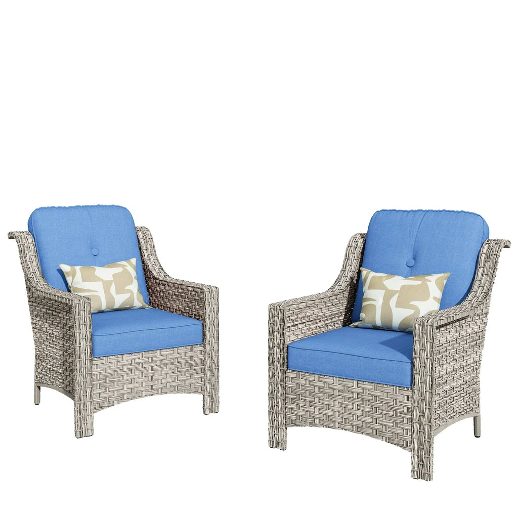 Conjunto de 2 cadeiras de exterior de encosto alto em vime e rotim para pátio HOOOWOOO
