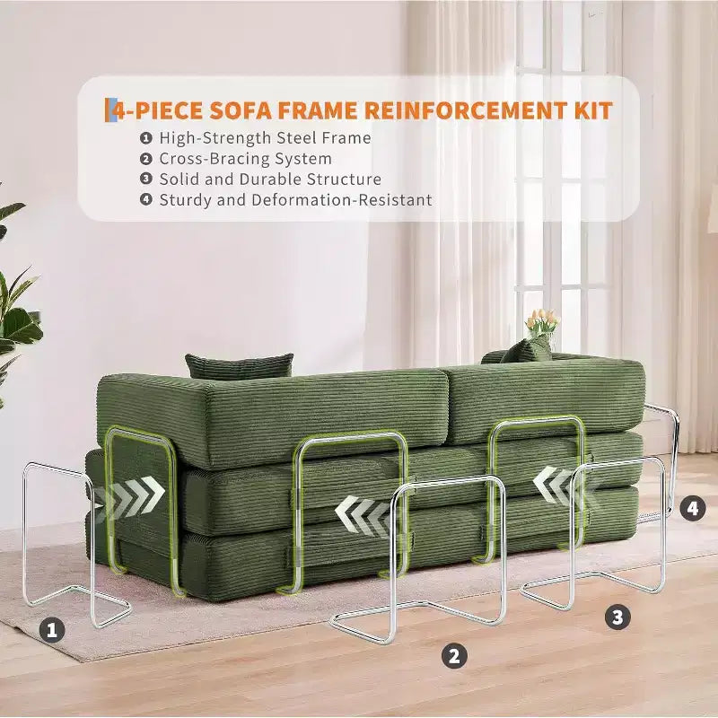 Sofá-cama convertível 5-em-1, sofá-cama modular de bombazina de 78.8 com estrutura robusta, futon multifunções para espaços pequenos, sala de estar e quarto de hóspedes