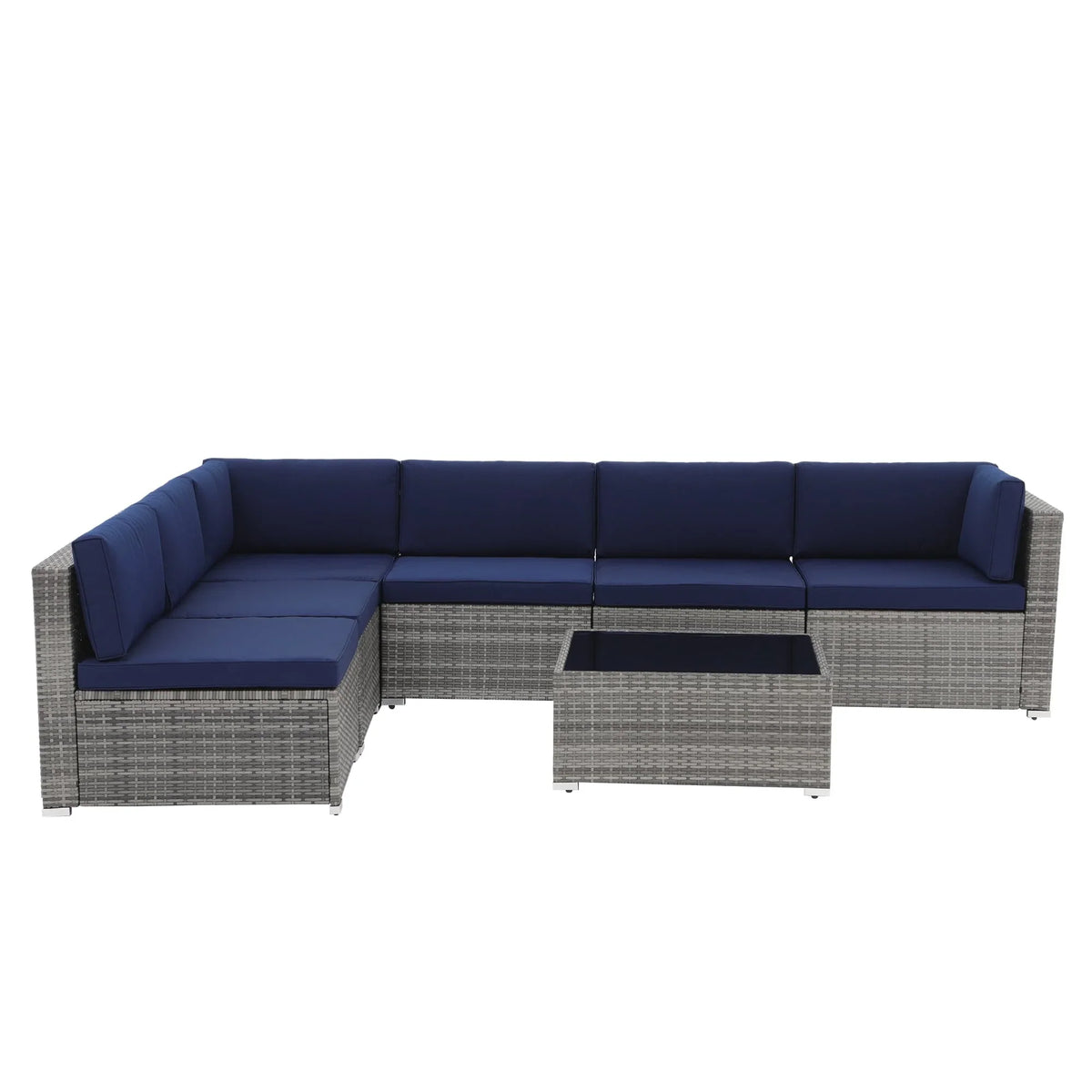 Ensemble de canapé modulaire d’extérieur rembourré en osier et acier, 7 pièces