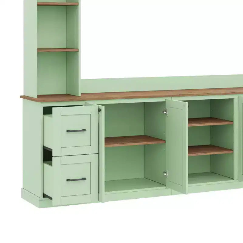 Unità a parete centro d'intrattenimento in stile rustico ModernLuxe 4-in-1, adatta a TV fino a 70, mobile TV e console multimediale con ripiani e cassetti regolabili