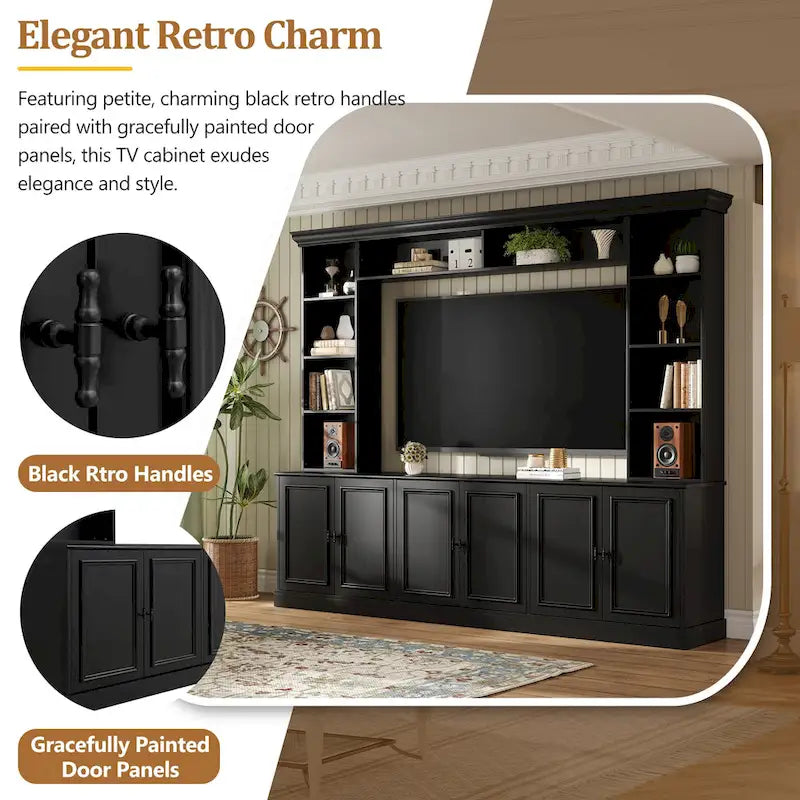 4-Piece Entertainment Center Wall Unit Set with Bridge for TVs Up to 70 , TV Stand W/Adjustable Shelves, Large Media Console