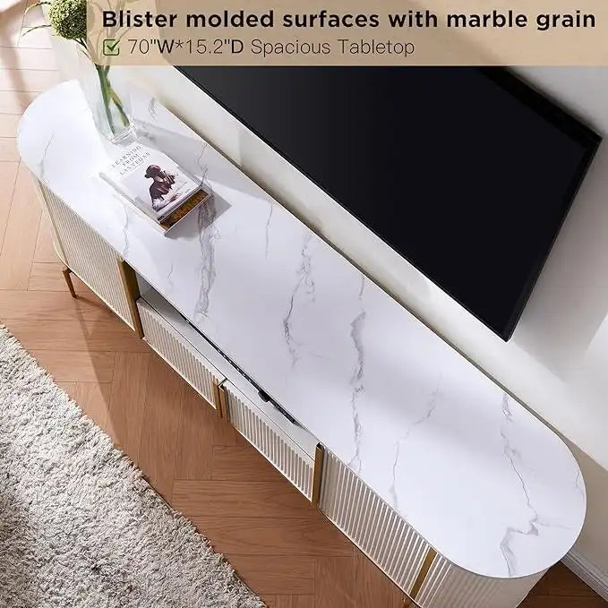Moderner luxuriöser TV-Ständer, Entertainment-Center, mit Kunstmarmorplatte