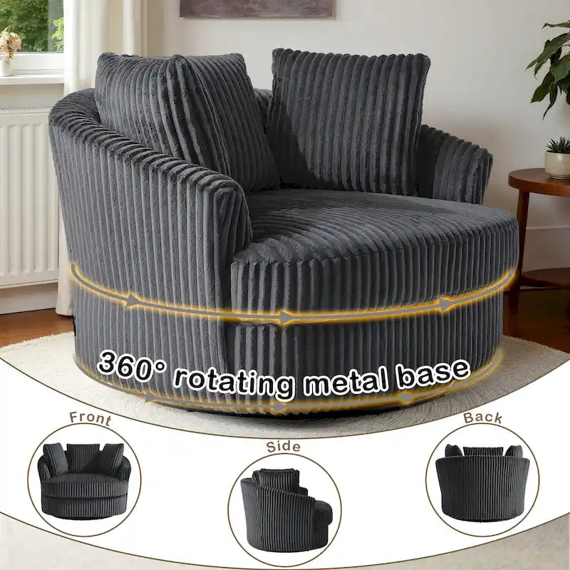 Übergroßer 43 W Plüsch-Cord-Sessel mit versenkten Armlehnen und drehbarer Fassform