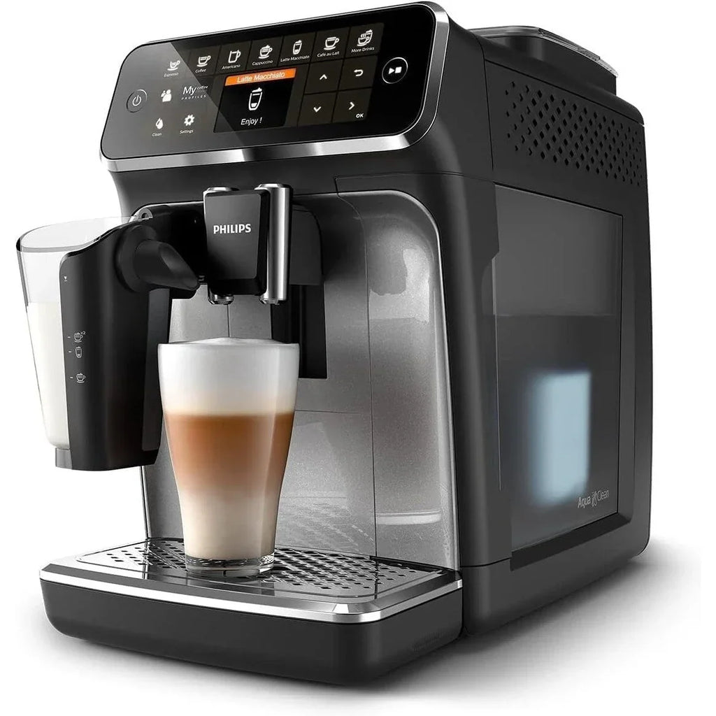 Premium-Espressomaschine, 12 heiße oder kalte Kaffeespezialitäten, LatteGo-System, Keramikmahlwerk, Schwarzchrom