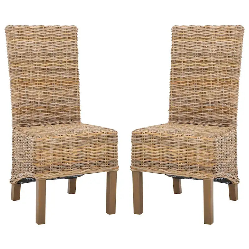 Set aus 2 Esszimmerstühlen aus natürlichem Flechtwerk, 19 B × 22 T × 41 H, Boho-Küstenstil