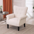 Fauteuil d’appoint moderne Erommy, fauteuil à dossier haut, canapé une place en tissu rembourré avec boutons et pieds en bois pour le salon
