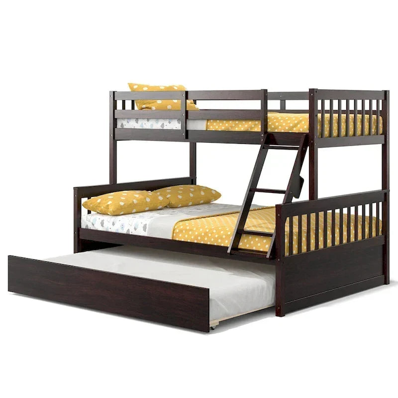 Beliche Gymax de cama individual sobre cama de casal, com cama auxiliar individual, plataforma convertível