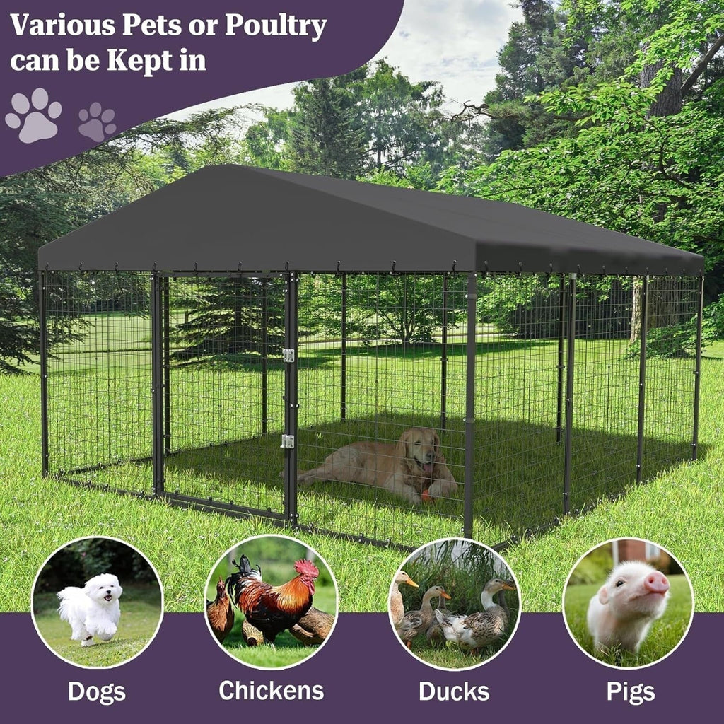 W 118 x D 118 x H 70 Canil grande para exterior, recinto resistente para cães com teto impermeável
