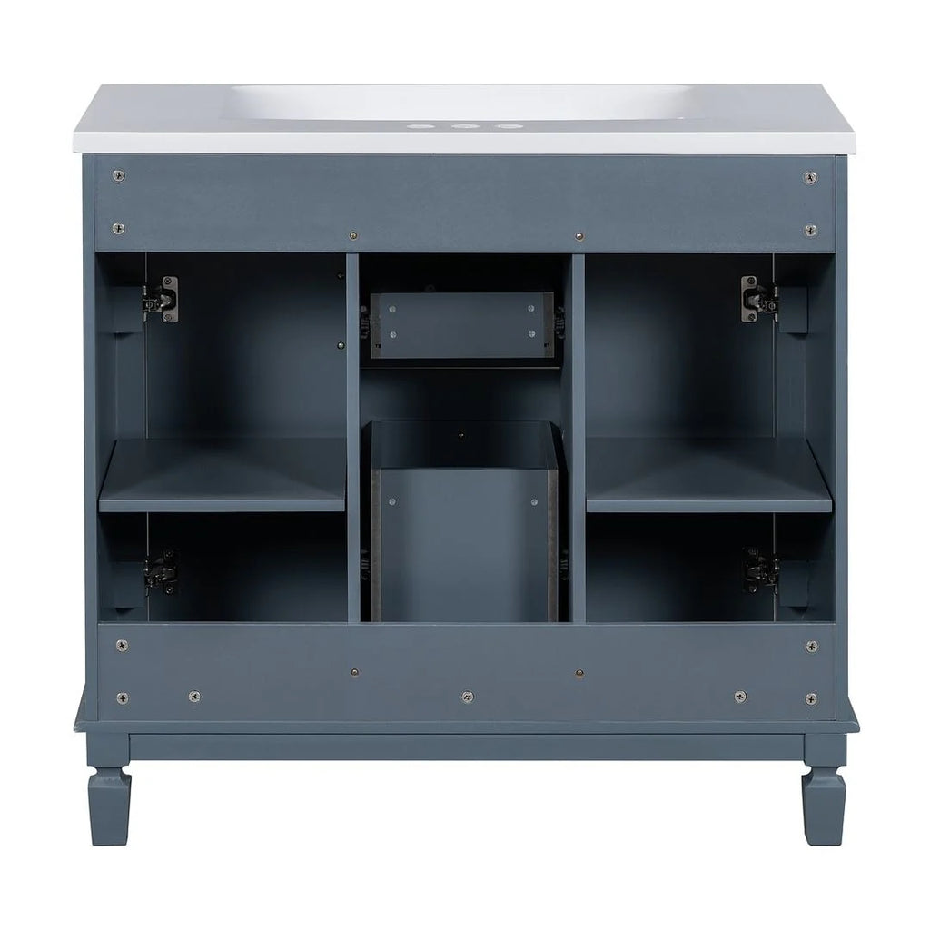 Moderne badkamermeubelset van 36 inch met wastafelblad, spiegelkast, 2 deuren en 2 laden