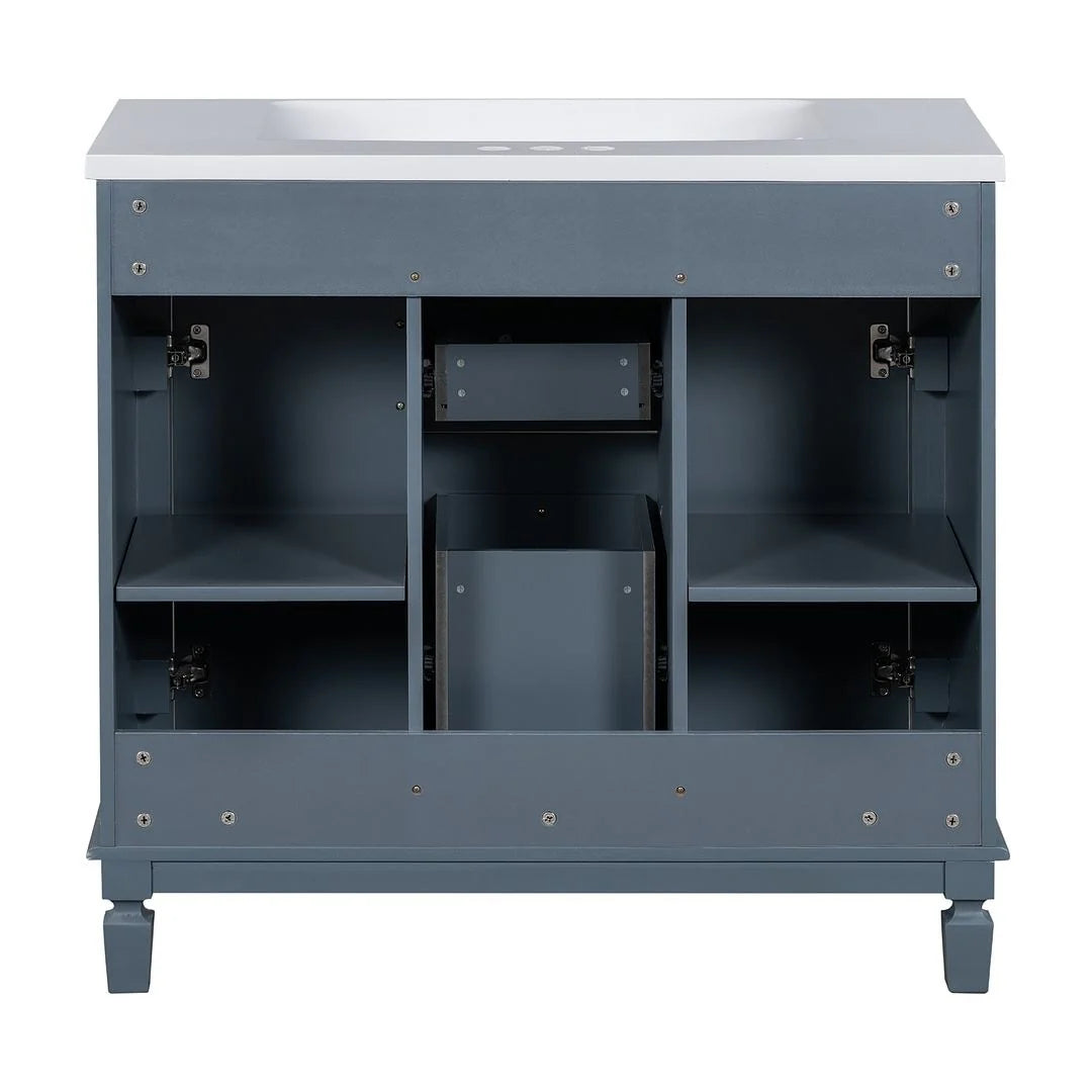Moderne badkamermeubelset van 36 inch met wastafelblad, spiegelkast, 2 deuren en 2 laden