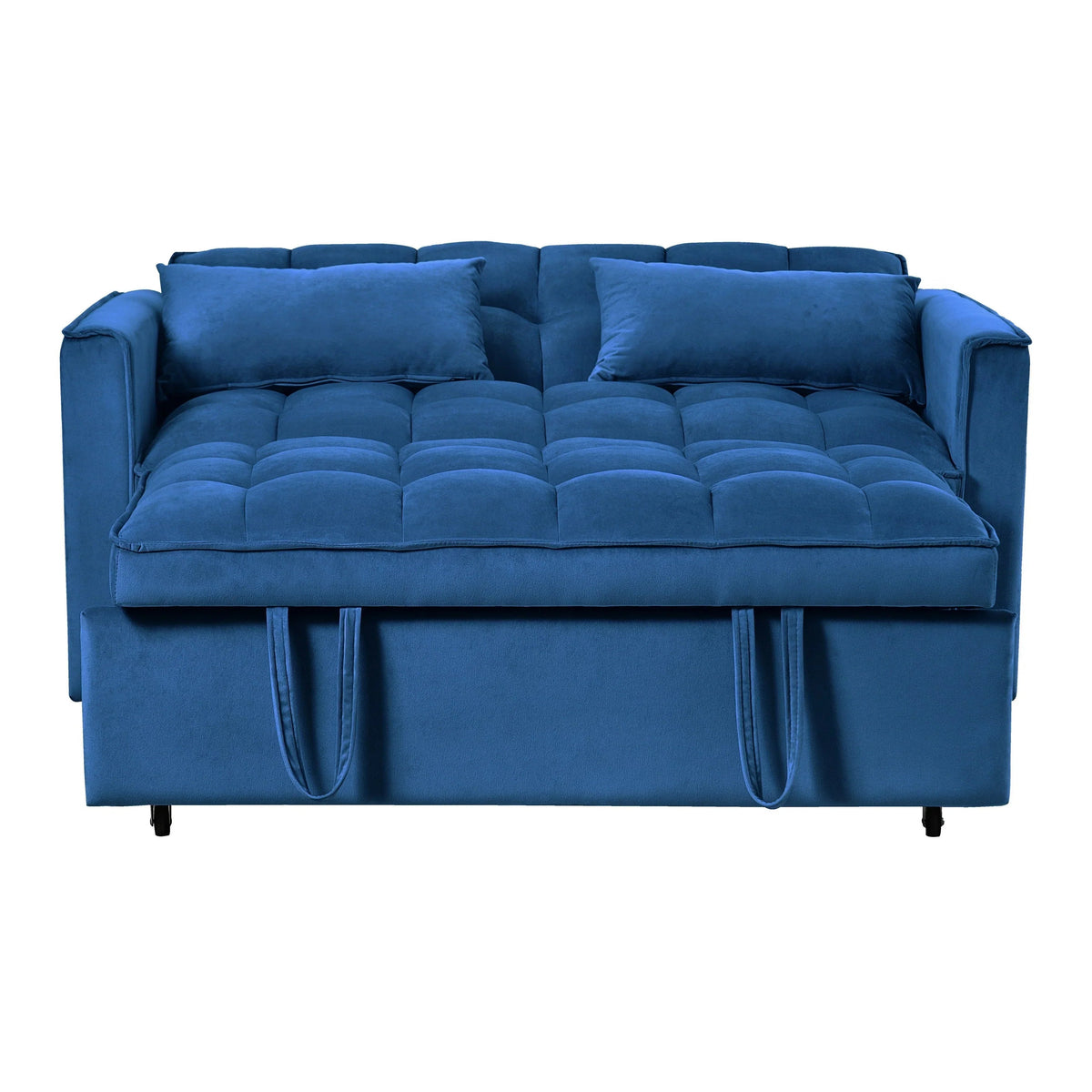 Sofá-cama moderno extensível, sofá-cama 3-em-1 com encosto ajustável, sofá de dois lugares em veludo, almofadas e bolsos laterais