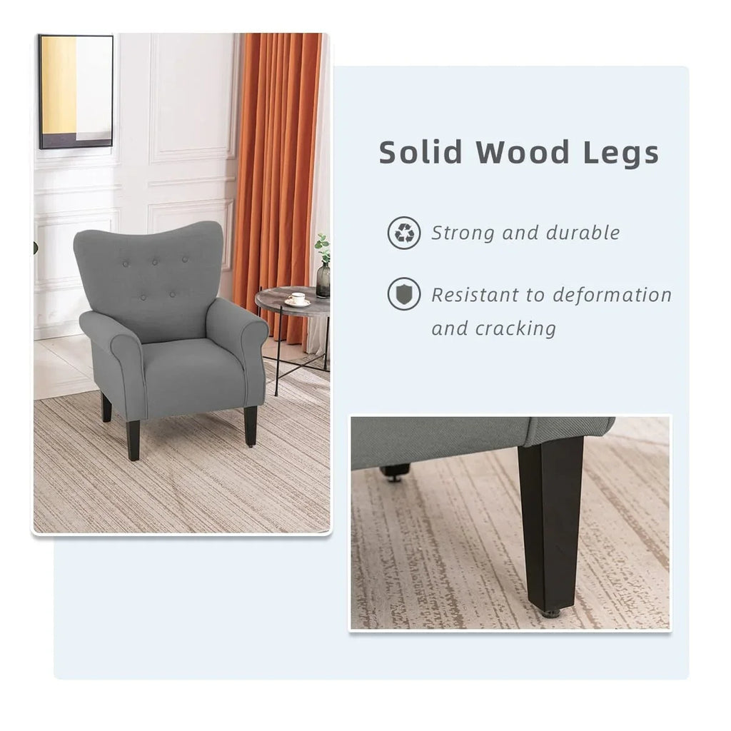 Fauteuil d’appoint moderne Erommy, fauteuil à dossier haut, canapé une place en tissu rembourré avec boutons et pieds en bois pour le salon