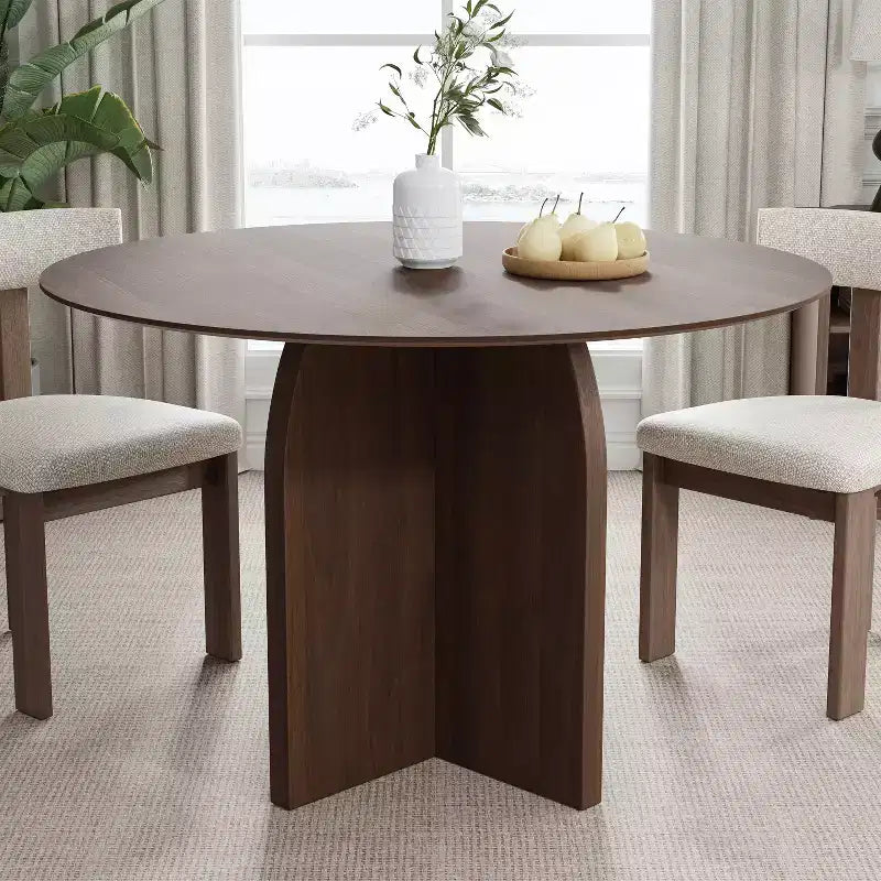 Mesa de jantar redonda PexFix de madeira maciça, 45 x45, com acabamento em nogueira e pernas arqueadas elegantes para salas de jantar e cozinhas modernas