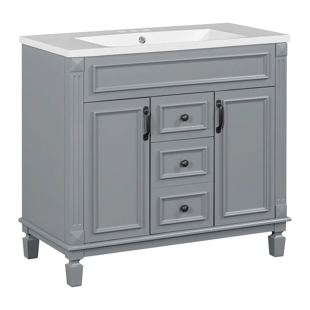 Moderne badkamermeubelset van 36 inch met wastafelblad, spiegelkast, 2 deuren en 2 laden