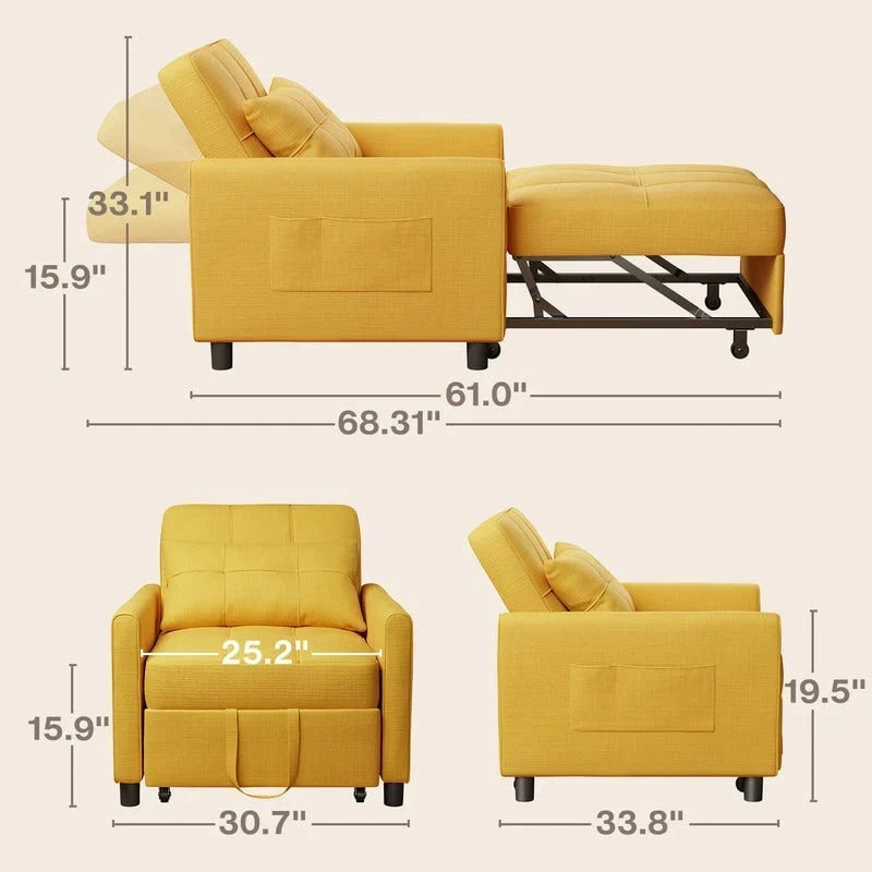 Sofá-cama ajustável 3 em 1, sofá-cadeira extraível, cama dobrável convertível para a sala de estar