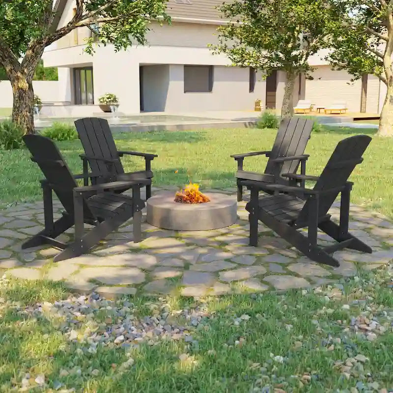 Conjunto de 4 cadeiras Adirondack de exterior em madeira resistente às intempéries Bonosuki