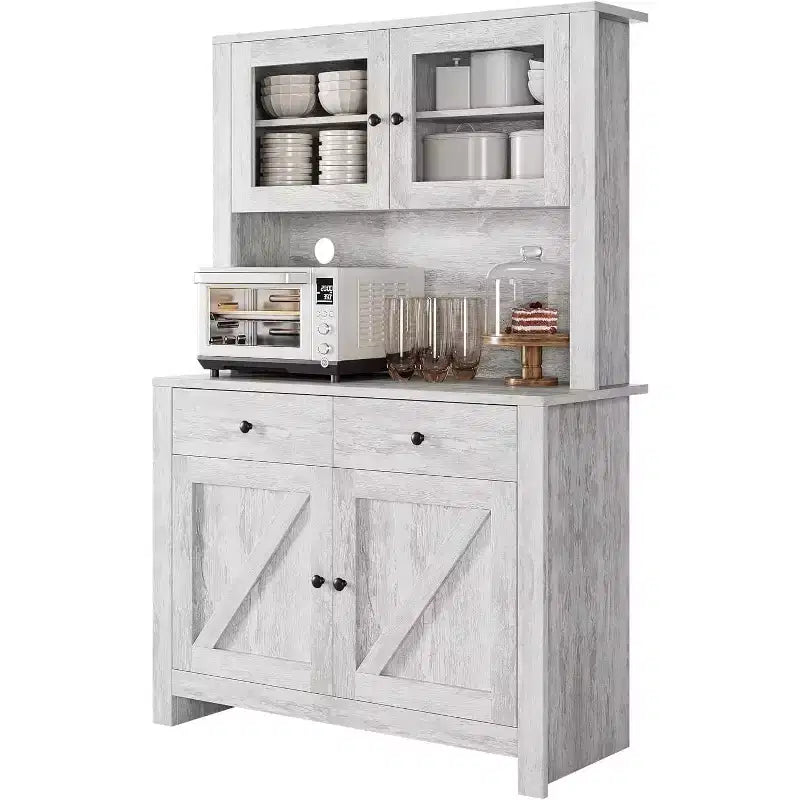Armário despenseiro de cozinha com suporte para micro-ondas, armário com vitrina e aparador com prateleiras ajustáveis, para cozinha e sala de jantar