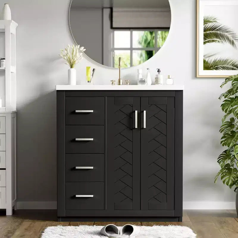 30 Single Sink Bathroom Vanity with Cabinet & 3 Drawers ??Black / Blue / Green / Indigo / White