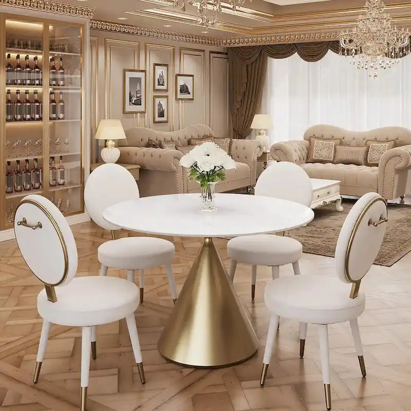 Morden Fort modernes Luxus-Esszimmer-Set mit rundem Tisch und 4 Stühlen, 5-teilig