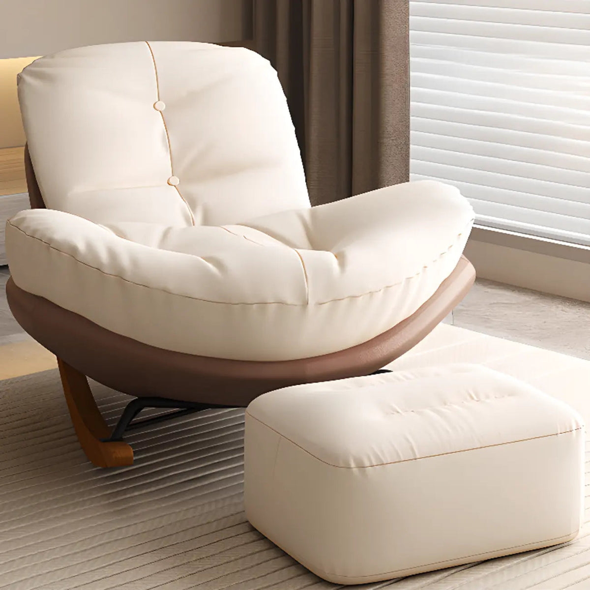 Sedia a dondolo imbottita in stile scandinavo con pouf opzionale