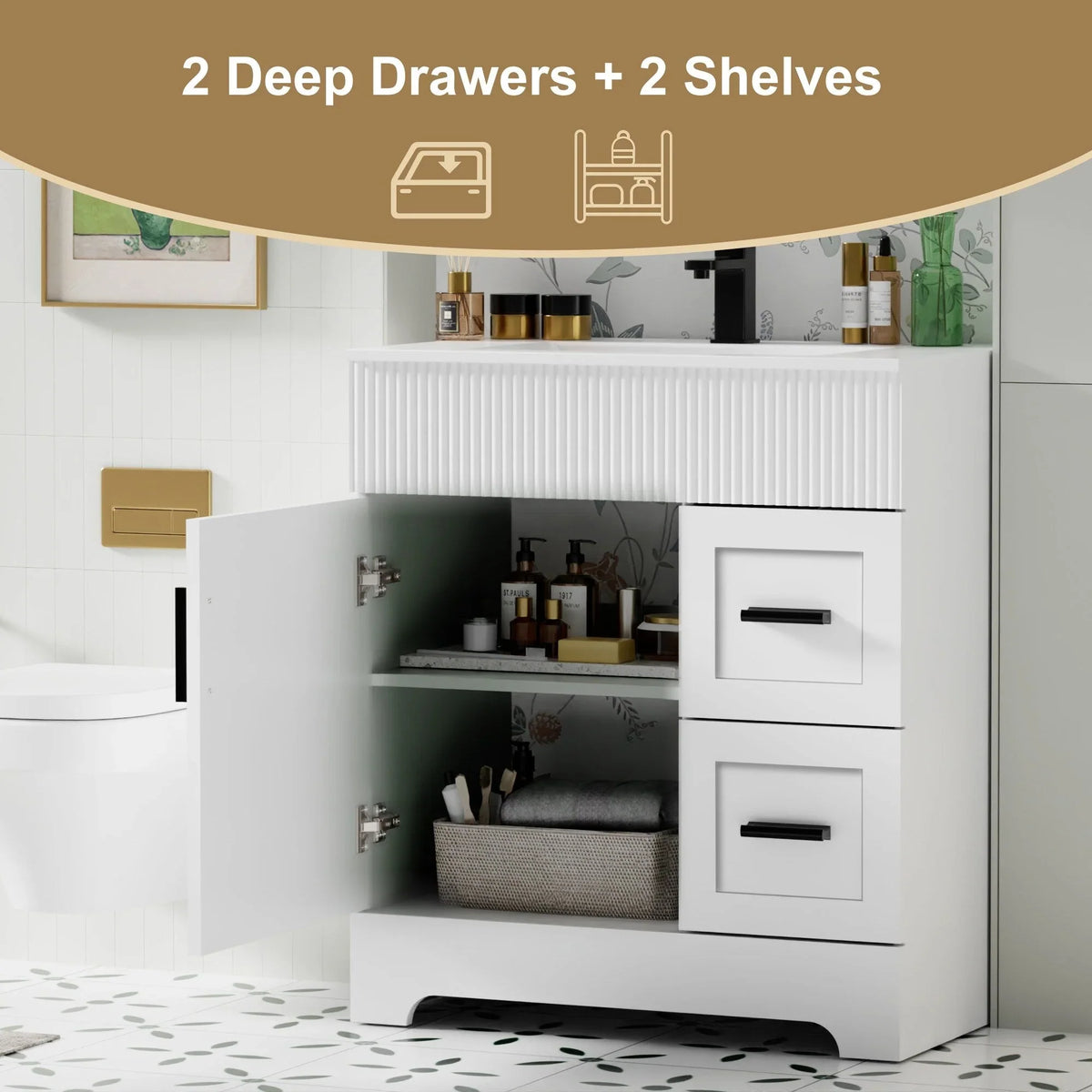 Wavy Line 30/36/48 Bathroom Vanity Set with Sink & Faucet