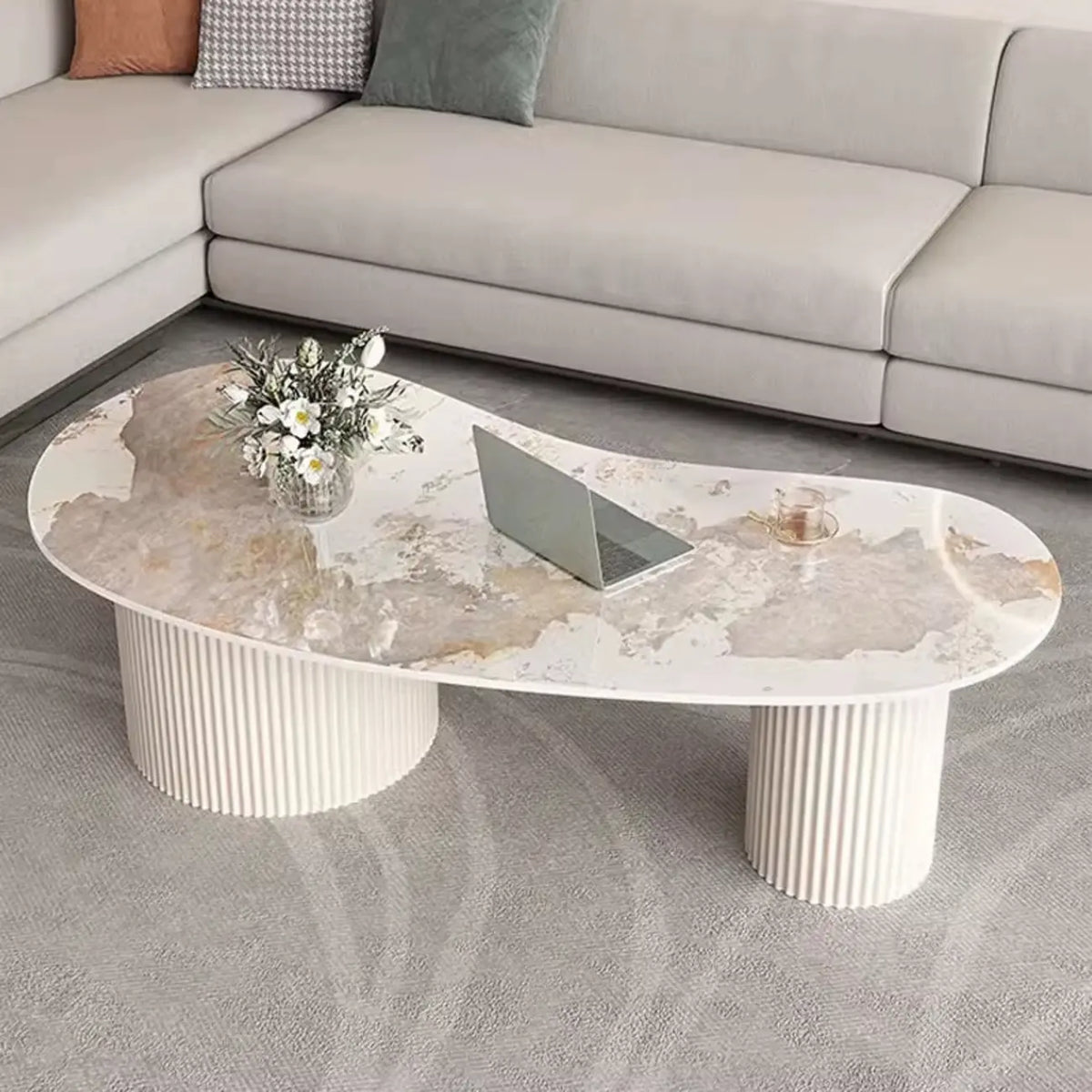 Minimalistischer ovaler Standard-Couchtisch in Weiß mit 2 Schubladen