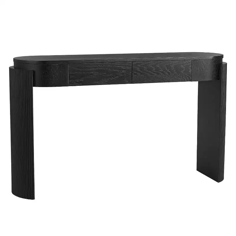 Mesa de consola moderna Merax com tampo oval e pernas curvas caneladas e duas gavetas ocultas