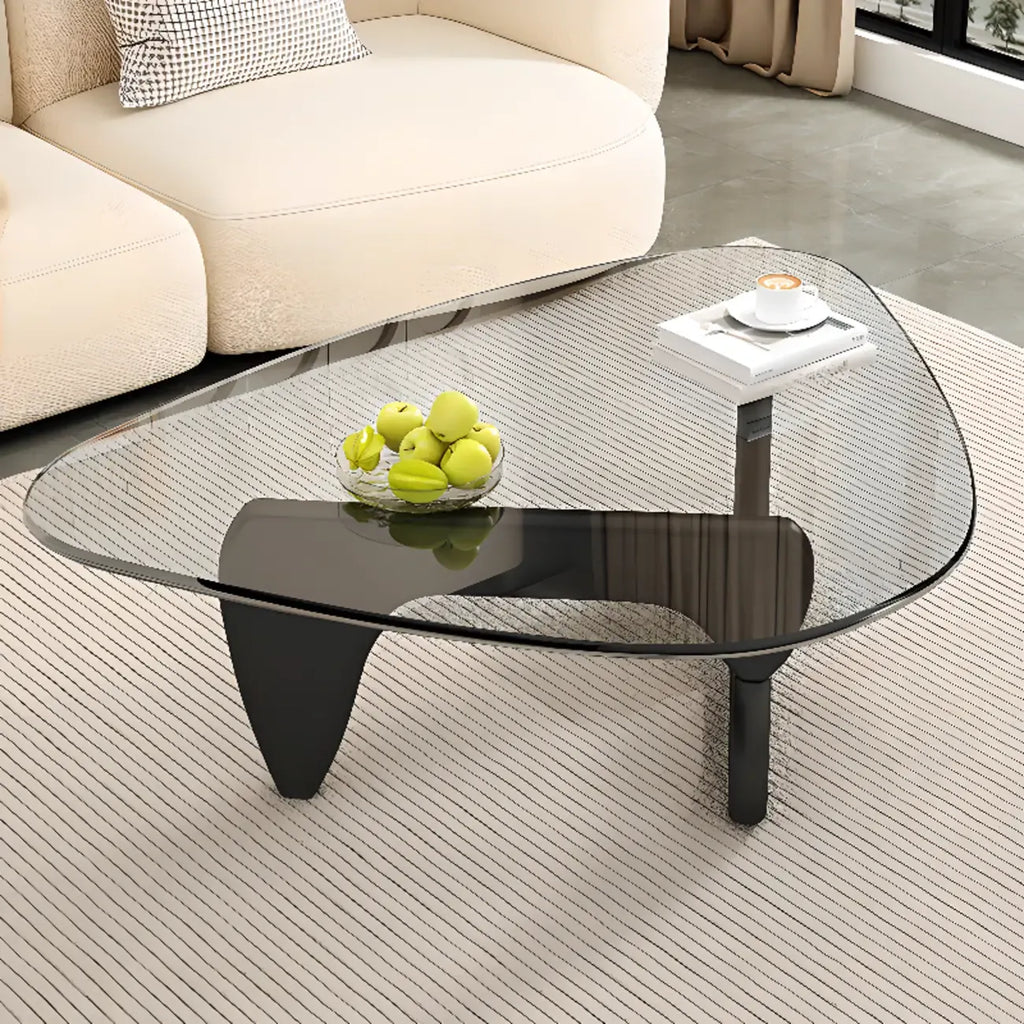 Triangular Wood Glass Top Coffee Table