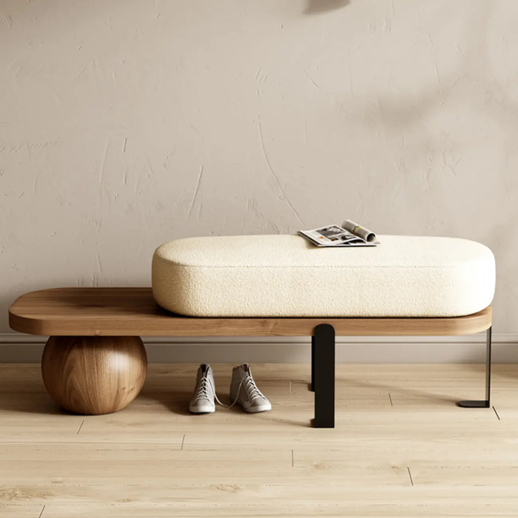 Panca corta moderna in legno con imbottitura beige