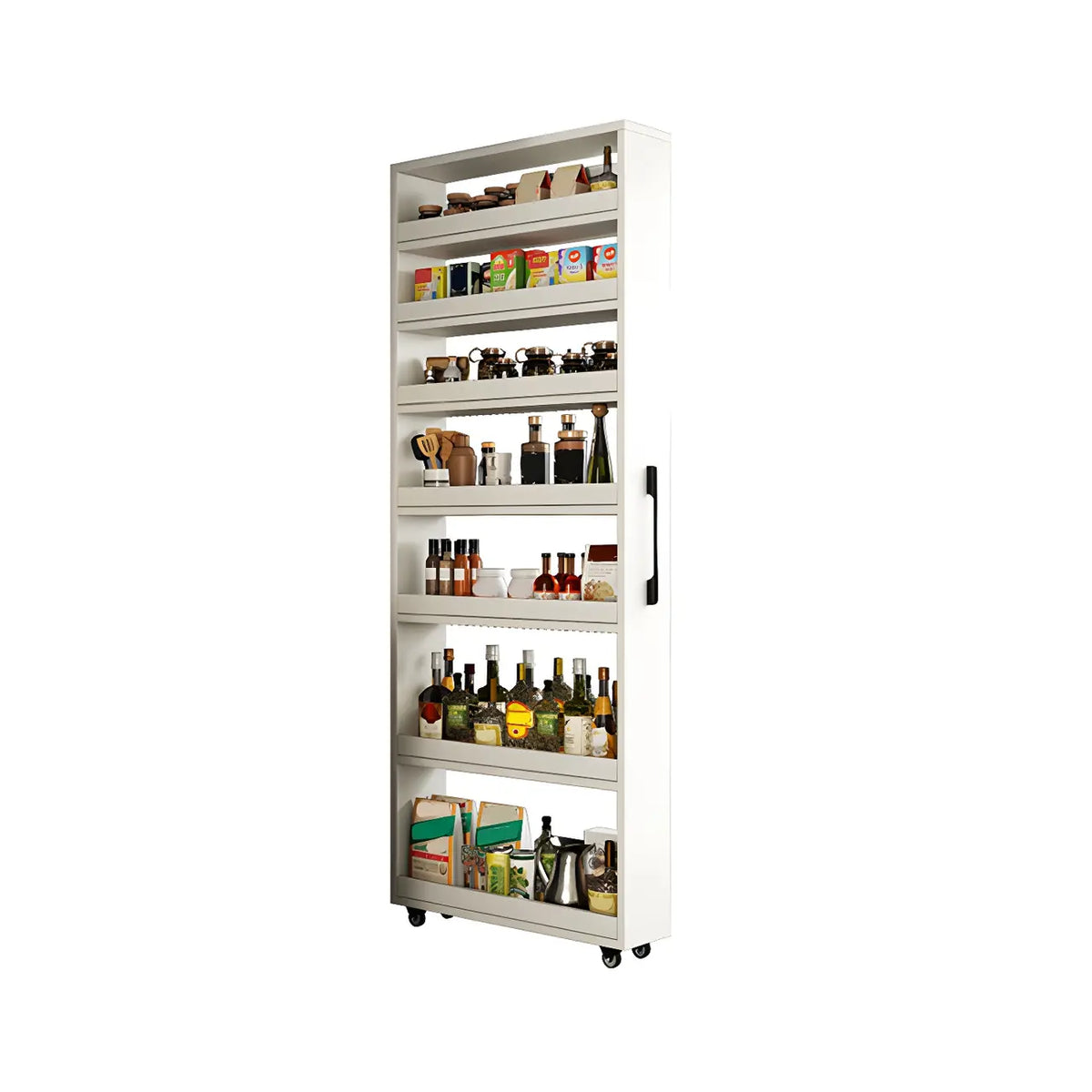 Credenza moderna in legno con ripiani aperti e rotelle