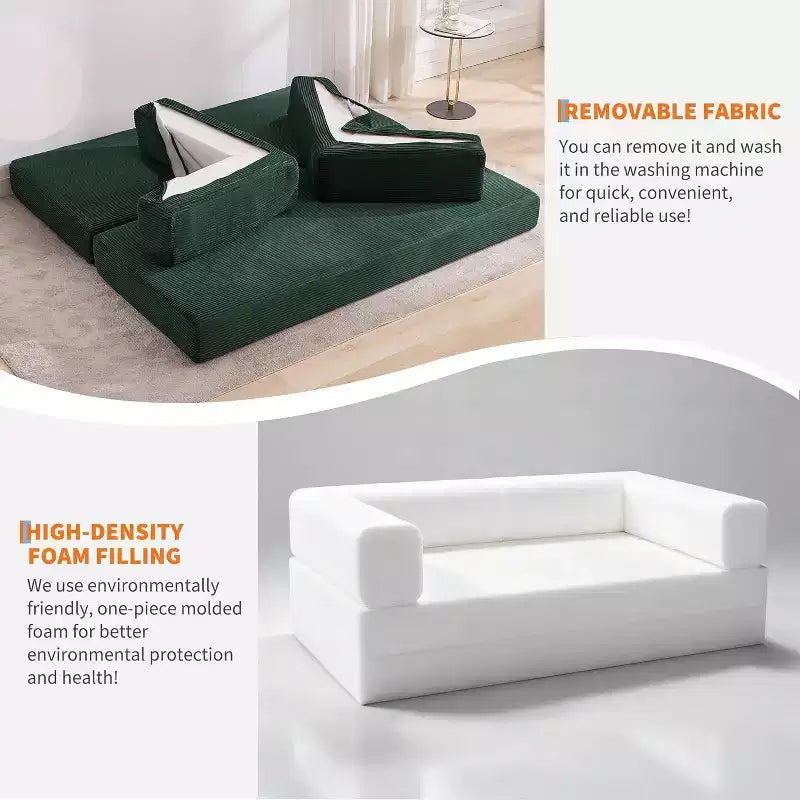 Sofá-cama convertível 5-em-1, sofá-cama modular de bombazina de 78.8 com estrutura robusta, futon multifunções para espaços pequenos, sala de estar e quarto de hóspedes