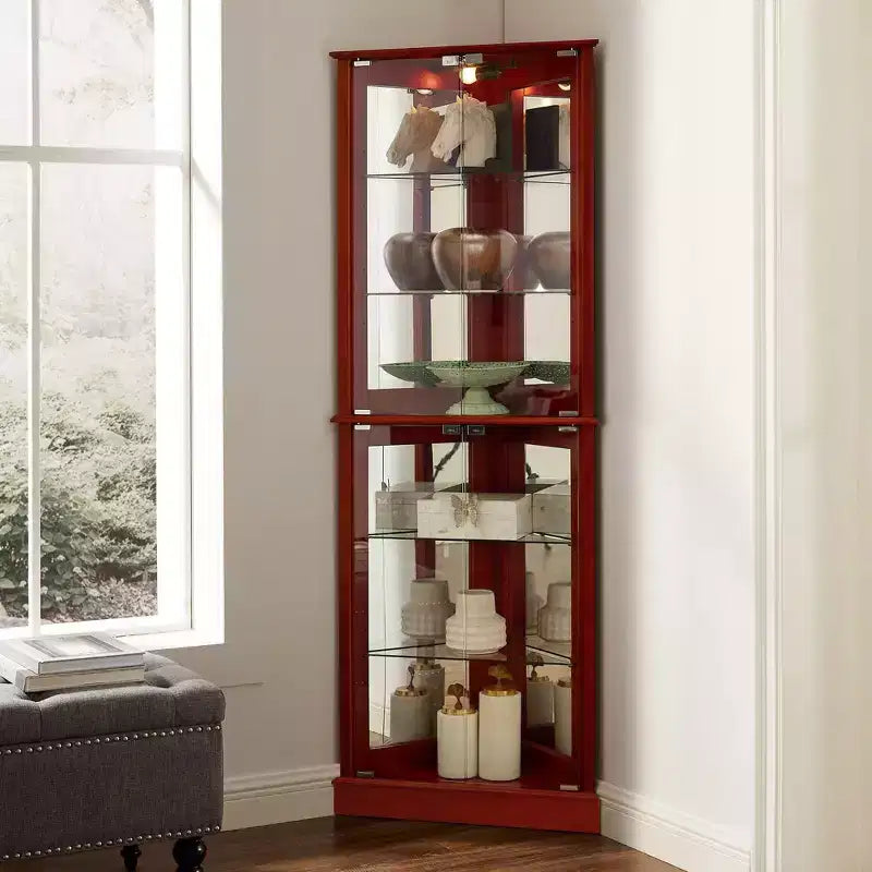 Vitrine de canto, cerejeira/nogueira, vitrine de exposição com 4 portas de vidro