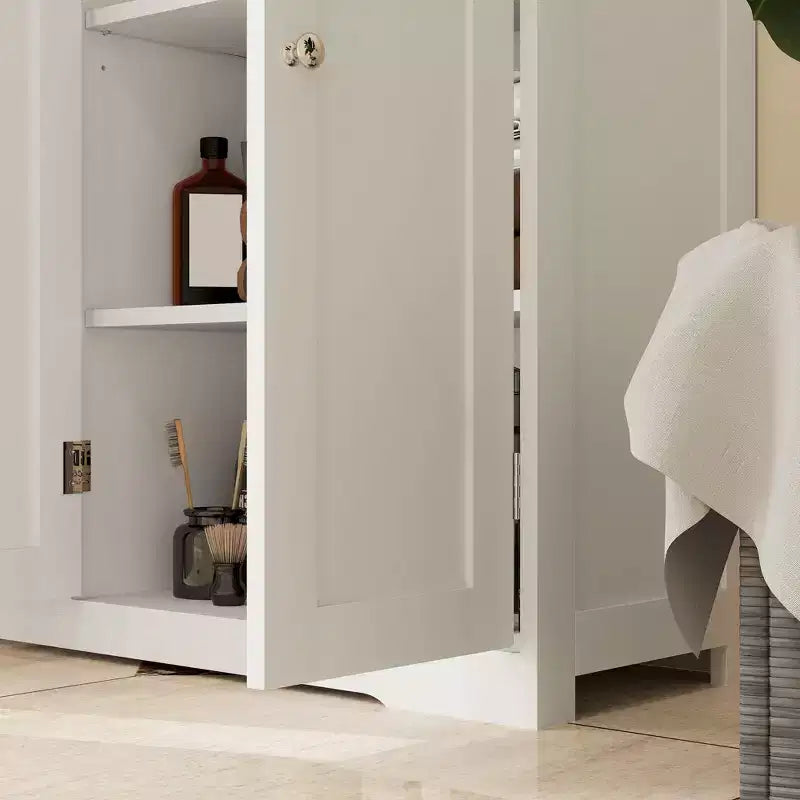 Armário de chão para casa de banho HOMCOM com prateleira ajustável, armário de arrumação independente para casa de banho com 4 gavetas e 2 portas, branco