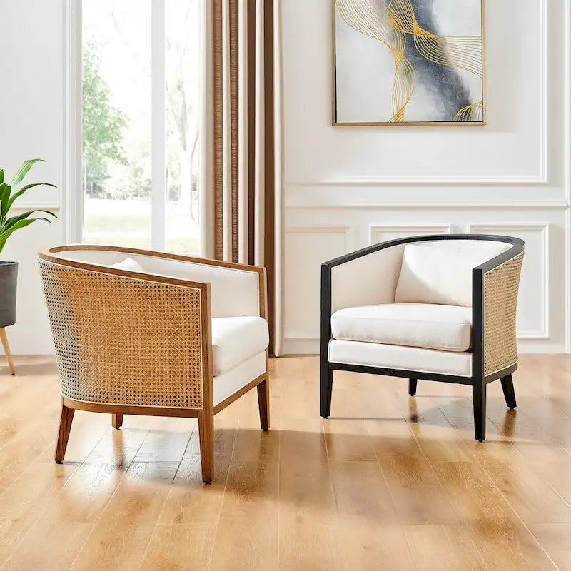 Fauteuil d’appoint Tillman en lin avec rotin