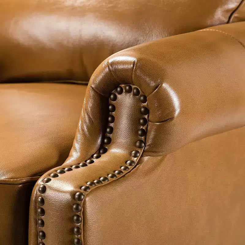 Conjunto de 2 cadeirões reclináveis Elisabete modernos, de costas altas, em pele genuína, com acabamento vintage de tachas, para sala de estar e quarto| ART OF LIVING DESIGNS