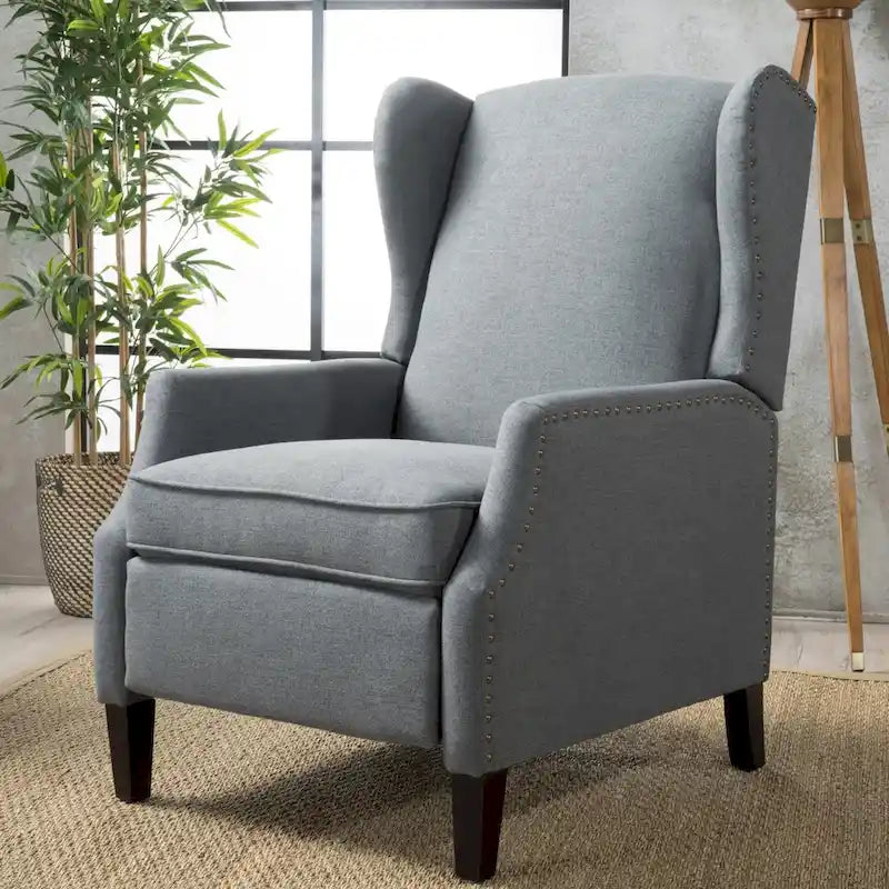 Fotel rozkładany typu wingback z mechanizmem push-back, tapicerowany, w klasycznym stylu, do salonu