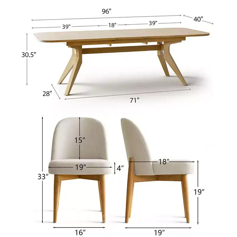 Set da pranzo composto da 9 pezzi per 8 persone, tavolo allungabile con base a cavalletto e sedie imbottite con gambe in legno massello-Panipeachy