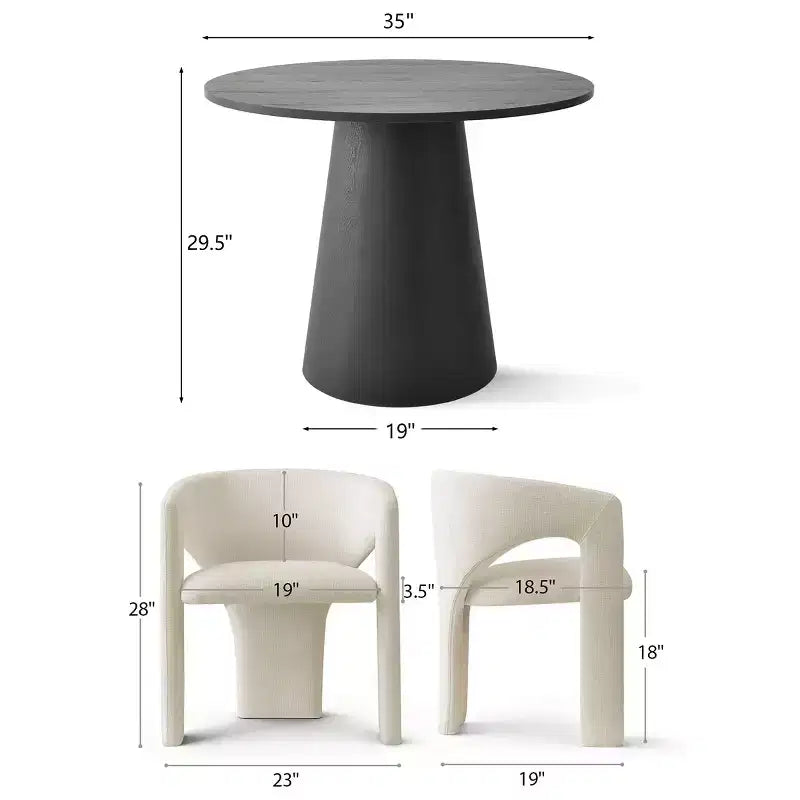 Ensemble de petite table à manger pour 2 personnes, chaises rembourrées beiges, table ronde à piètement central, mobilier de cuisine moderne et compact-Panipeachy